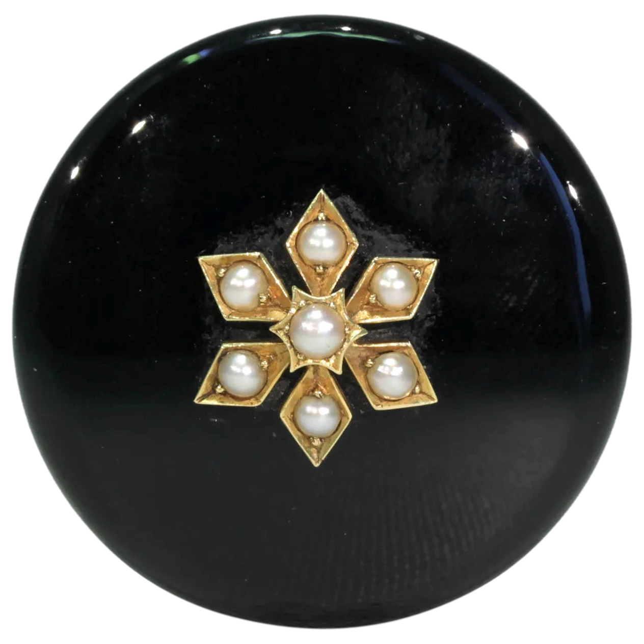 Antique Gold Black Onyx Pearl Memorial Brooch Pin 18kt