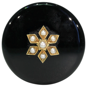 Antique Gold Black Onyx Pearl Memorial Brooch Pin 18kt