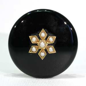 Antique Gold Black Onyx Pearl Memorial Brooch Pin 18kt