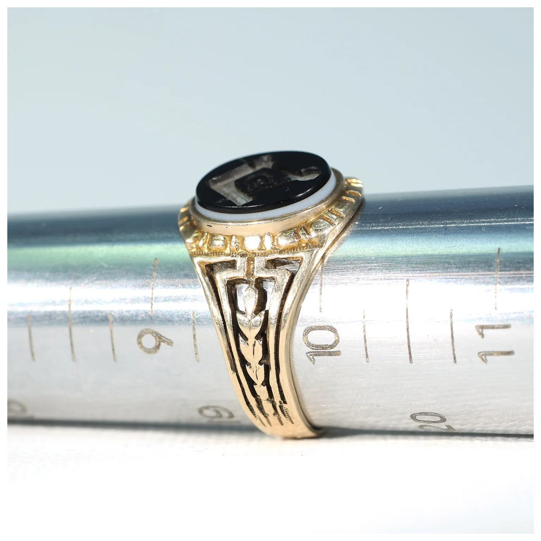 Antique Gold Sardonyx Carved Masonic Ring Intaglio