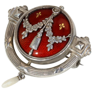 Antique Jugendstil Levinger & Bissinger Silver Enamel Brooch Red Gold
