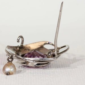 Antique Murrle Bennett & Company Amethyst Silver Brooch Pearl Drop
