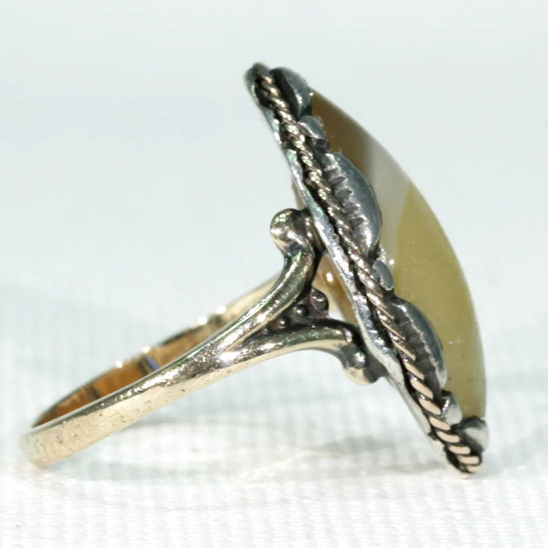 Antique Navette Gold Agate Ring
