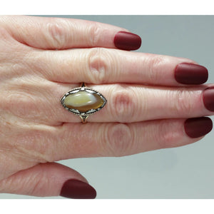 Antique Navette Gold Agate Ring