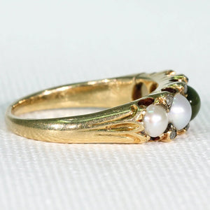 Antique Pearl Cat's Eye Chrysoberyl Ring 18k Gold