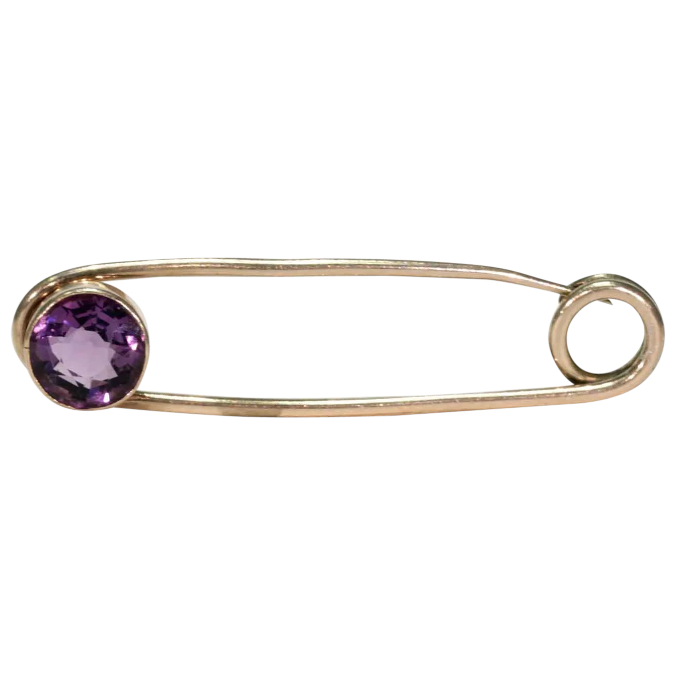 Antique Rose Gold Faceted Amethyst Safety Pin