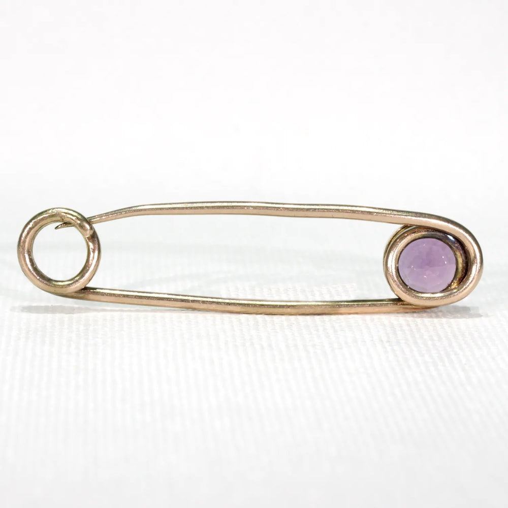 Antique Rose Gold Faceted Amethyst Safety Pin