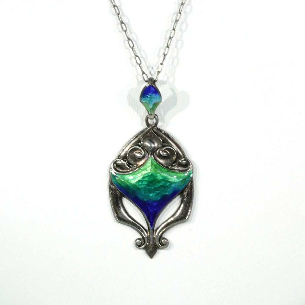 Antique Silver Arts and Crafts Enamel Necklace by Queensway