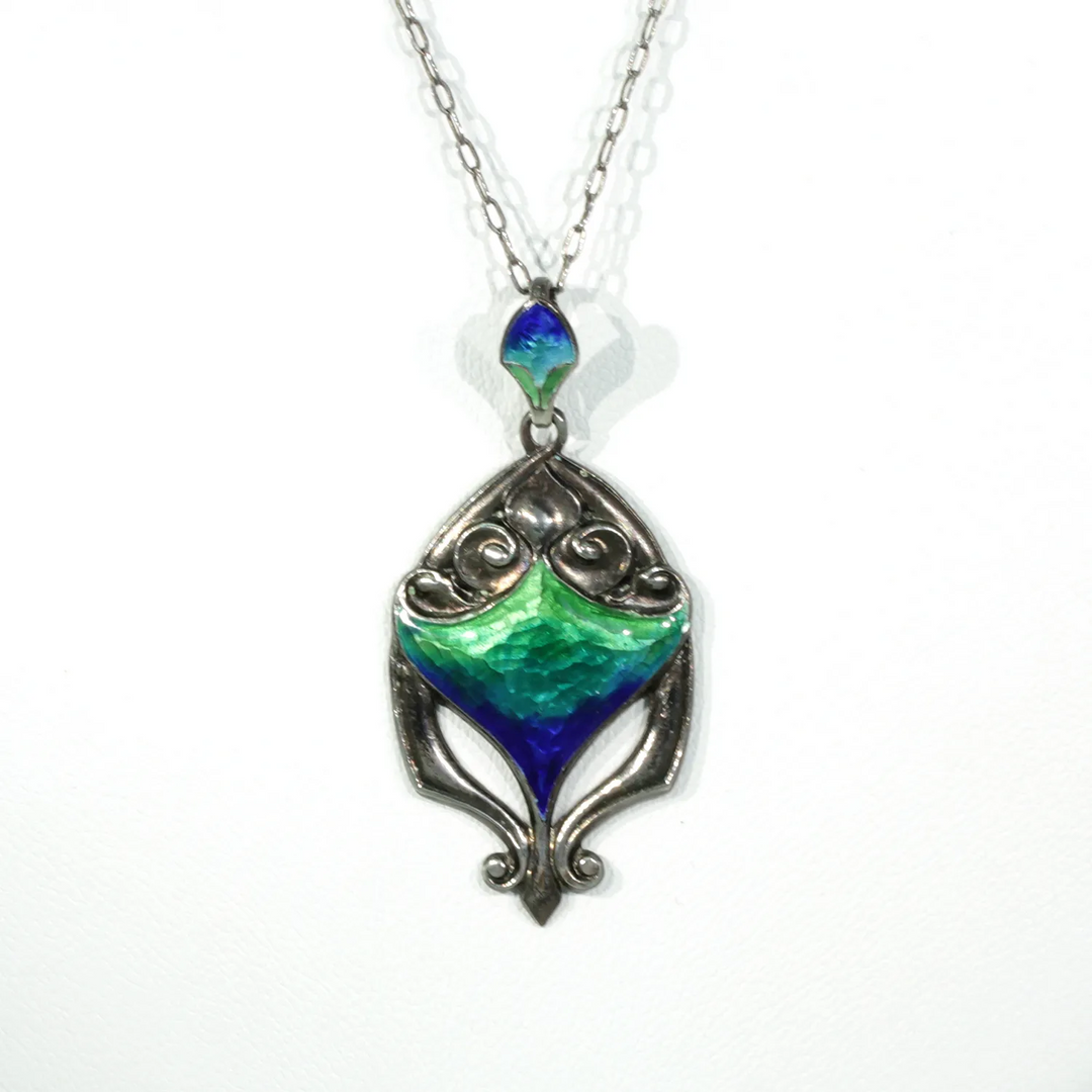 Antique Silver Arts and Crafts Enamel Necklace by Queensway