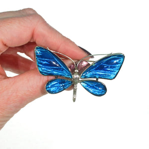 Antique Silver Butterfly Brooch Pin Blue Wings