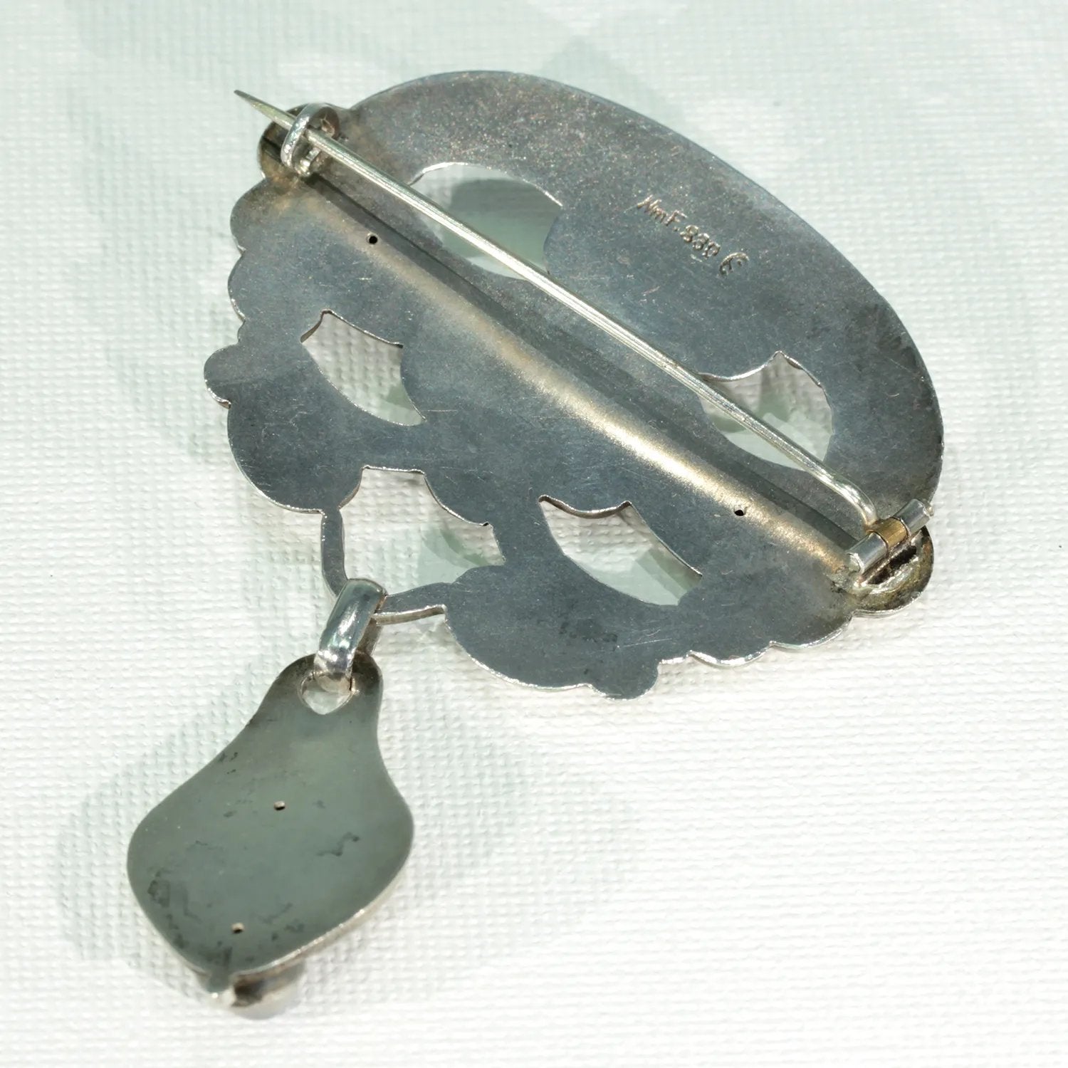 Antique Silver Moonstone Skonvirke Brooch by William Fuglede