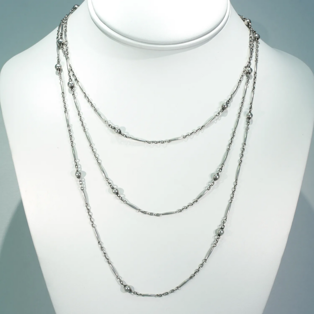 Antique Silver Murrle, Bennett and Co. Long Guard Watch Chain Necklace