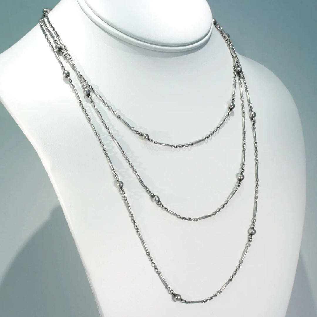 Antique Silver Murrle, Bennett and Co. Long Guard Watch Chain Necklace