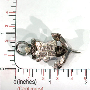 Antique Silver Sweetheart Brooch Pin "Best Wishes" Edwardian