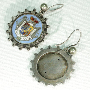 Antique Sterling Silver Enamel Earrings Coat of Arms