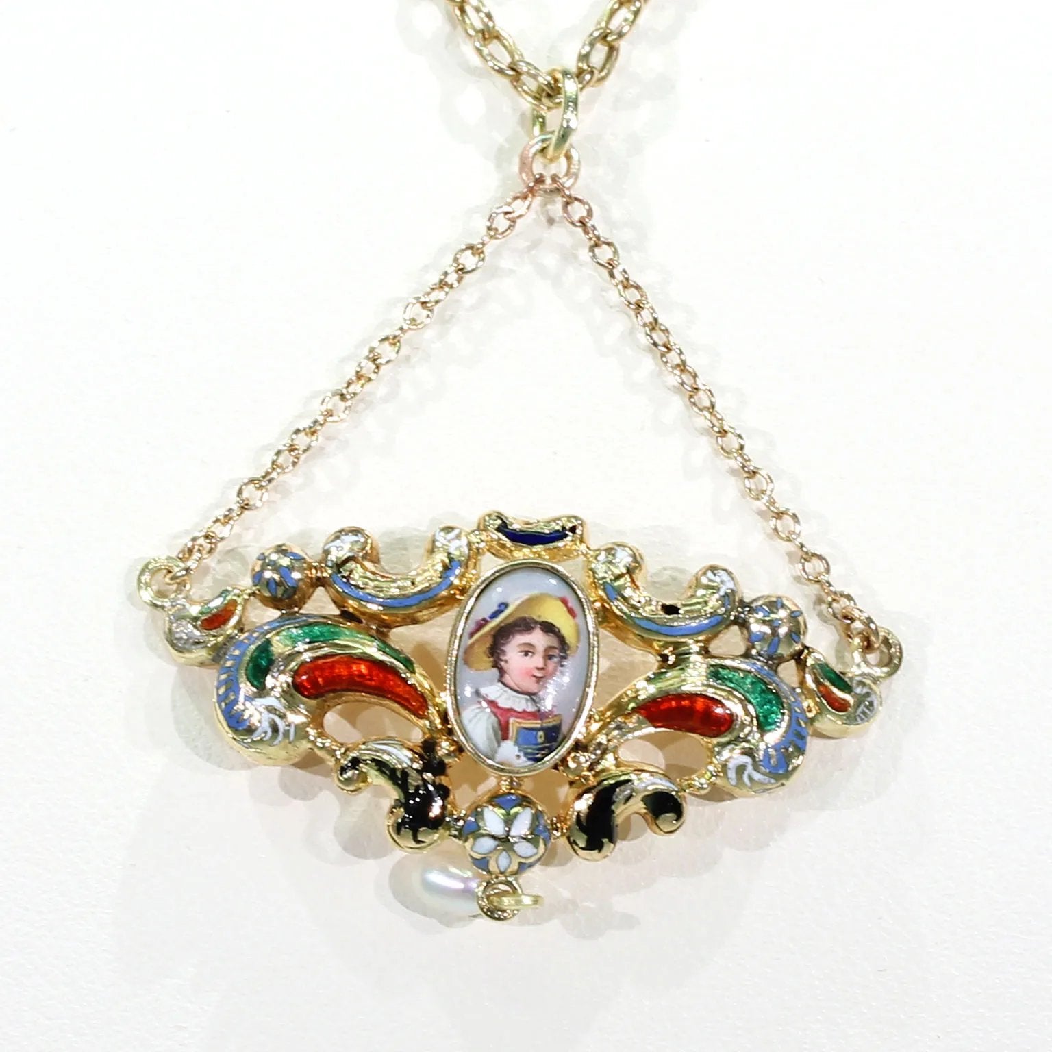 Antique Swiss Enamel Pendant 14k Gold