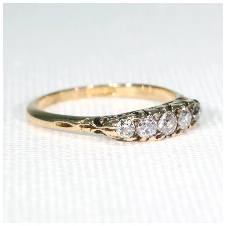 Antique Victorian 5 Diamond Ring 18k Gold