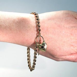 Antique Victorian 9k Gold Bracelet Heart Garnet Lock