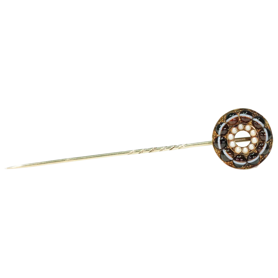 Antique Victorian Banded Agate Pearl Stick Pin