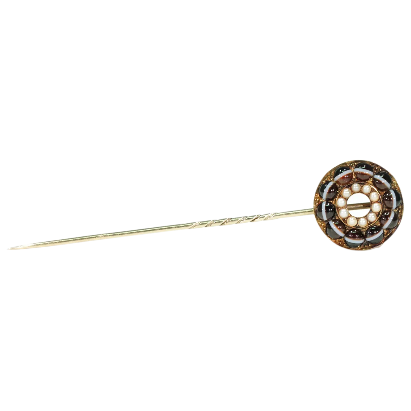 Antique Victorian Banded Agate Pearl Stick Pin