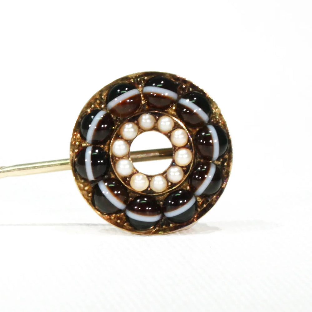 Antique Victorian Banded Agate Pearl Stick Pin