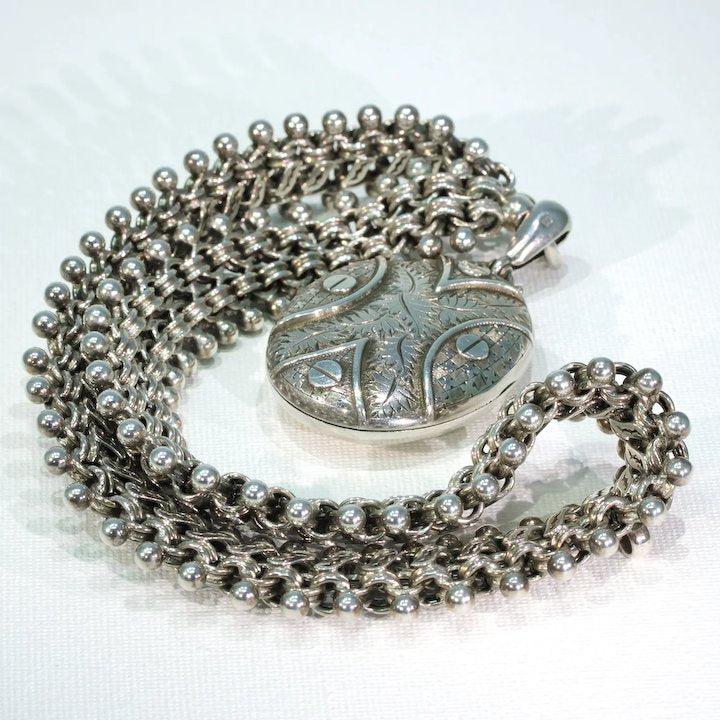 Antique Victorian Collar and Locket Necklace Sterling Silver