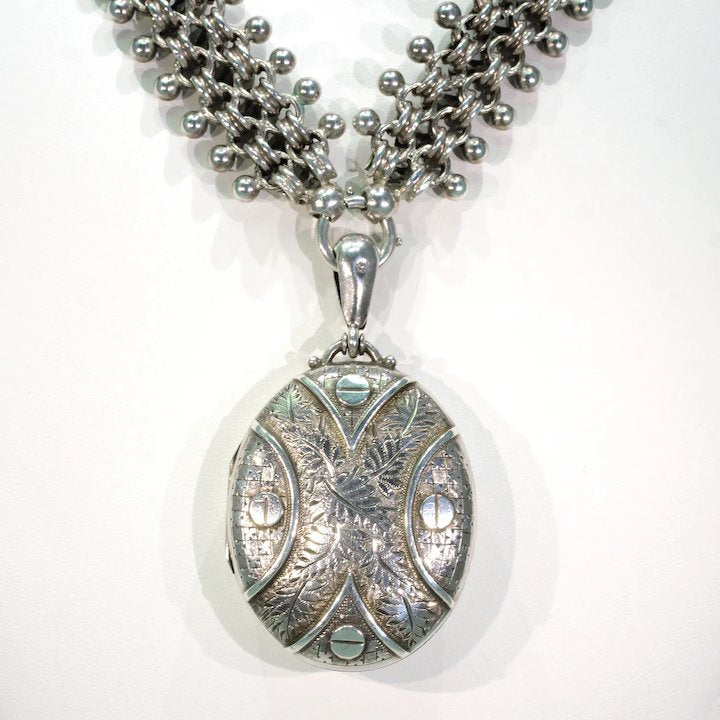 Antique Victorian Collar and Locket Necklace Sterling Silver