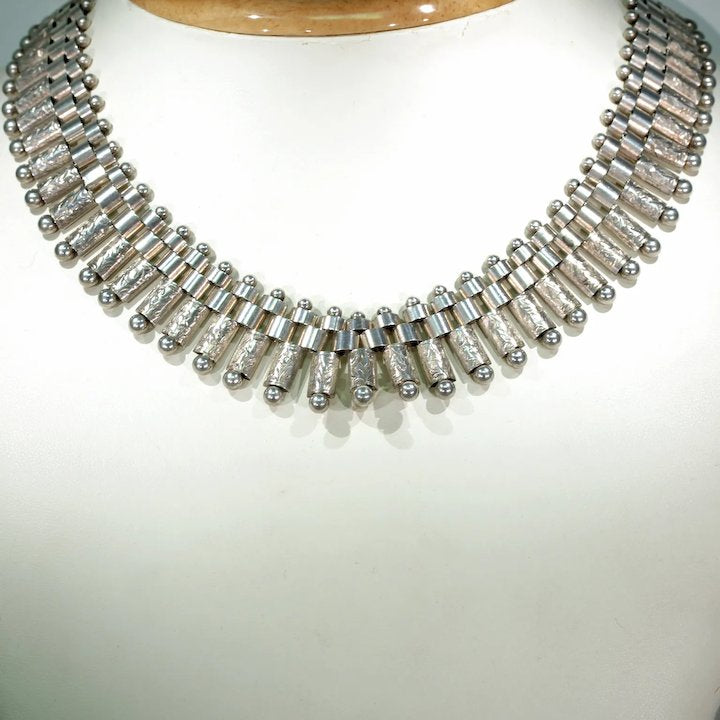 Antique Victorian Collar Necklace Wide Fringe Sterling Silver
