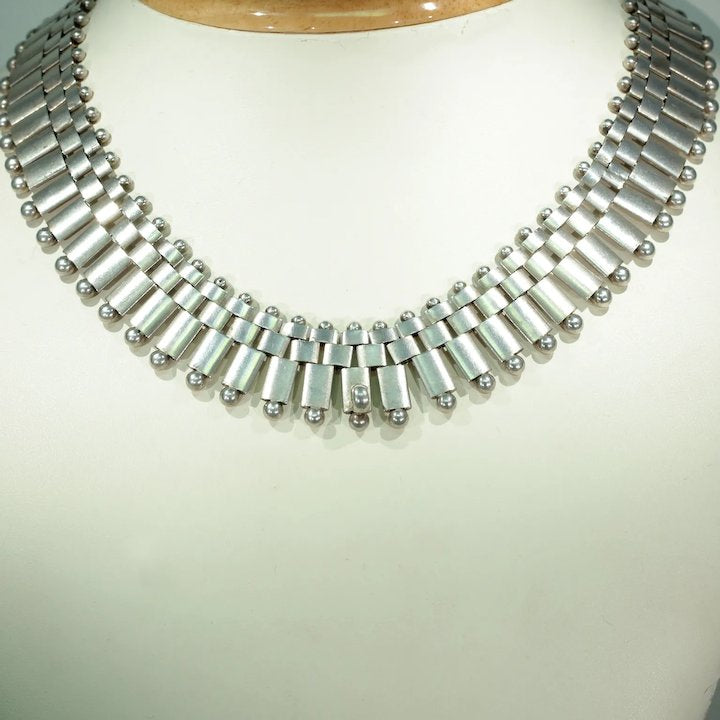 Antique Victorian Collar Necklace Wide Fringe Sterling Silver