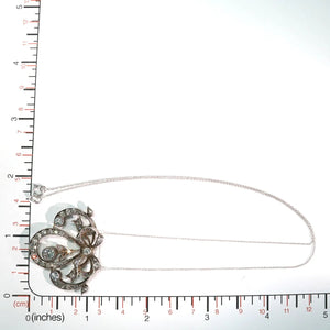 Antique Victorian Diamond Bow Necklace 15k Gold Silver Set
