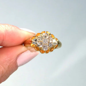 Antique Victorian Diamond Cluster Ring Engagement Hallmarked 18k Gold