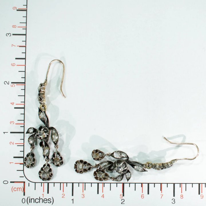 Antique Victorian Early Cut Diamond Chandelier Earrings