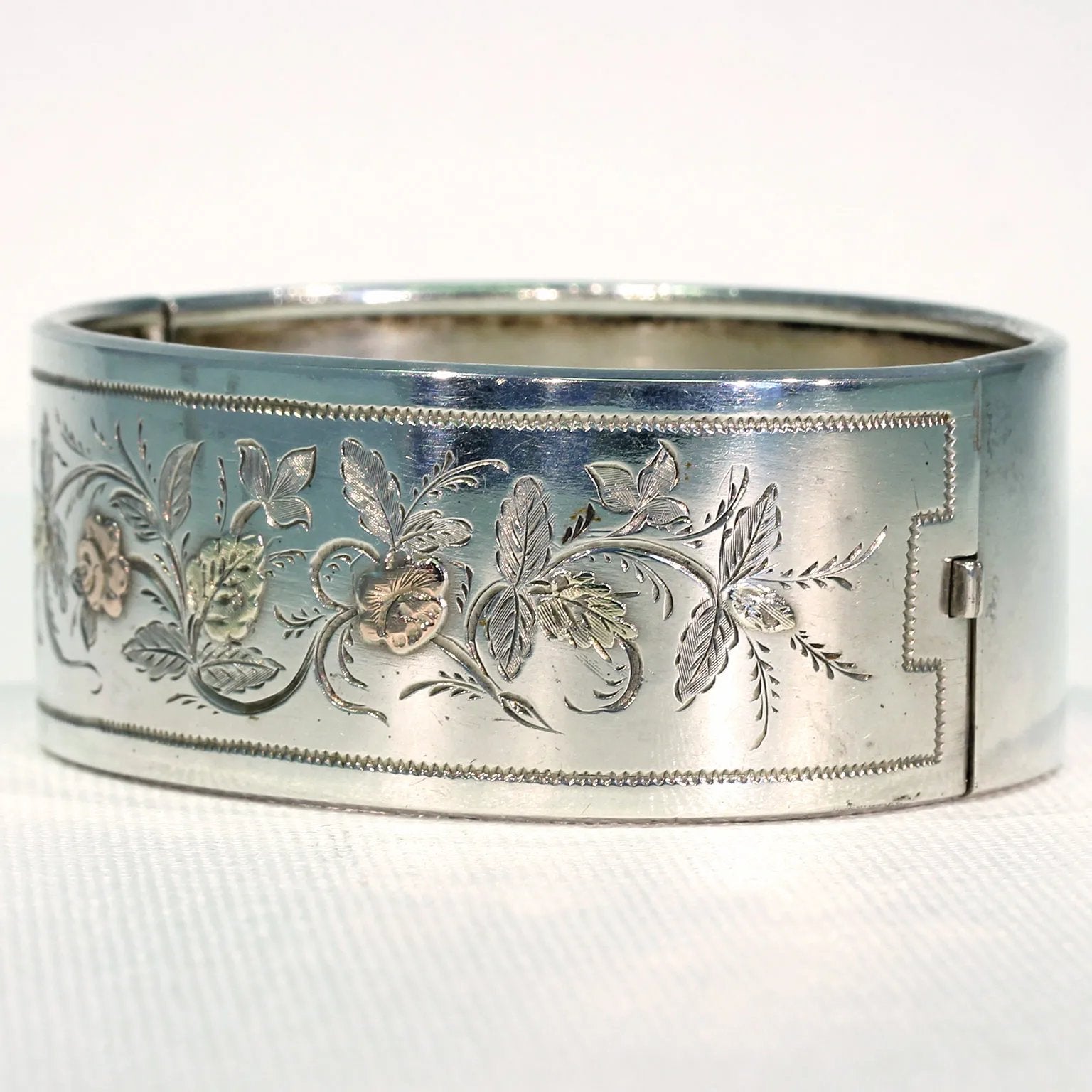 E Initial Edwardian Engraved Sterling Bangle