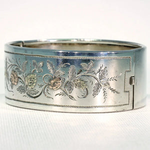 Antique Victorian Embossed Silver Bangle Bracelet