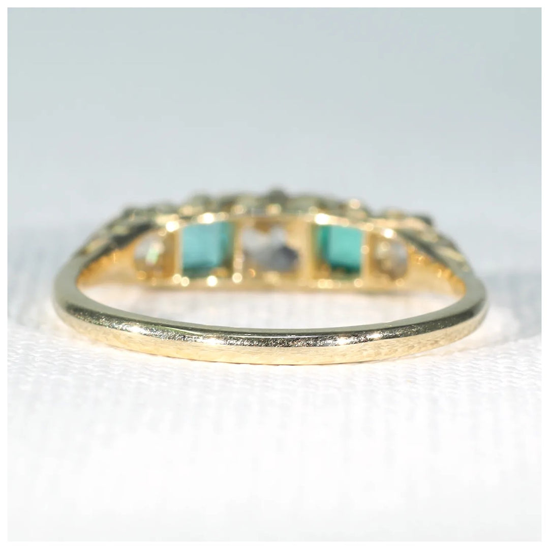Antique Victorian Emerald Diamond Ring 18k Gold