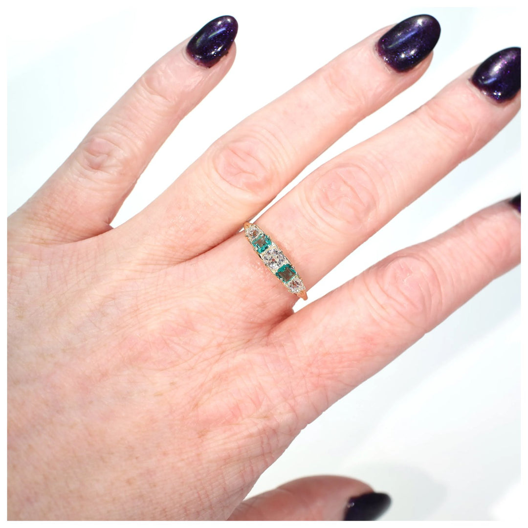 Antique Victorian Emerald Diamond Ring 18k Gold