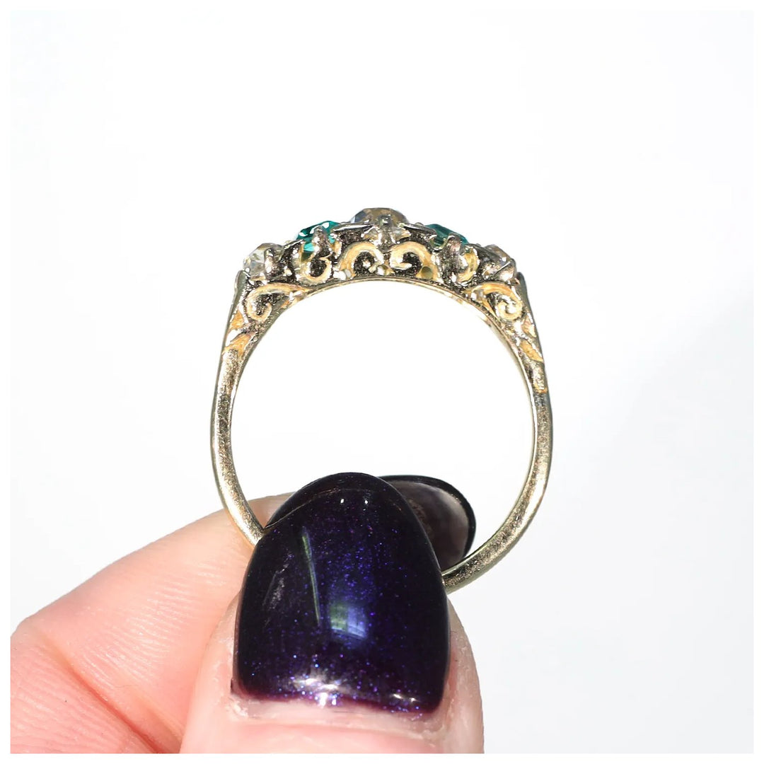 Antique Victorian Emerald Diamond Ring 18k Gold