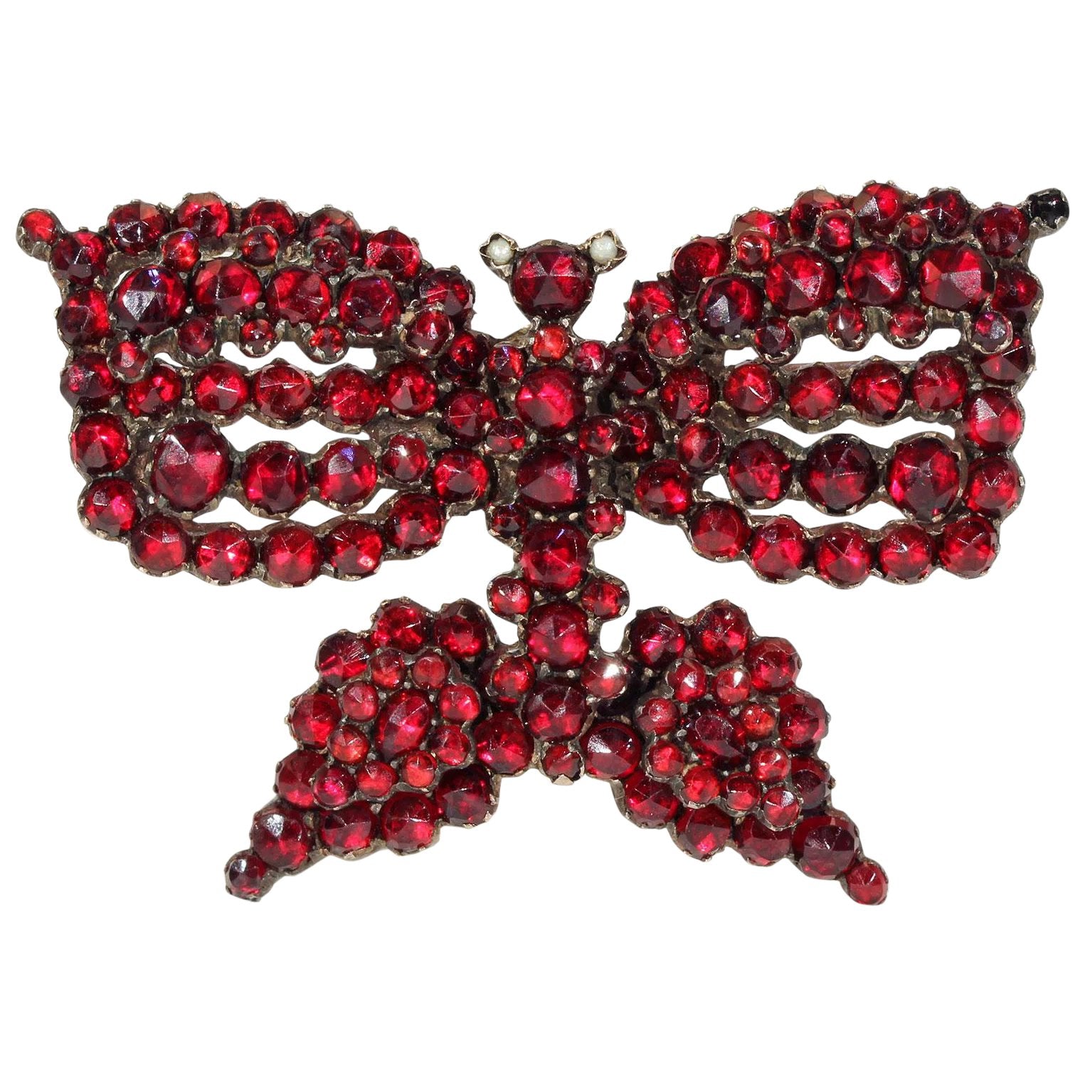 Antique Victorian Garnet Butterfly Brooch Pin Bohemian