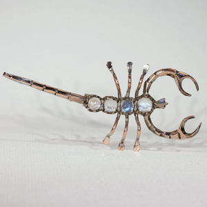 Antique Victorian Moonstone Silver Scorpion Brooch