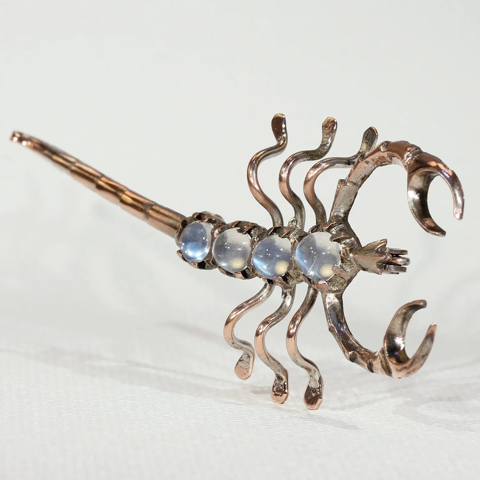 Antique Victorian Moonstone Silver Scorpion Brooch