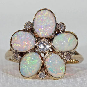 Antique Victorian Opal Diamond Flower Ring