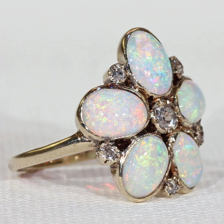 Antique Victorian Opal Diamond Flower Ring