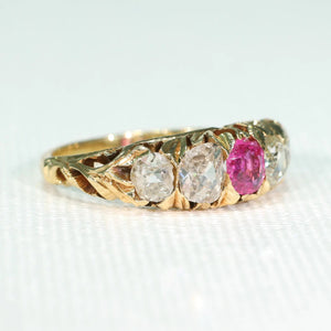 Antique Victorian Pink Sapphire Diamond Ring 5 Stone