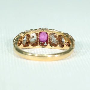 Antique Victorian Pink Sapphire Diamond Ring 5 Stone