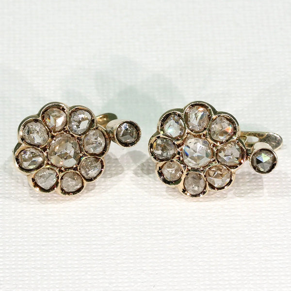 Antique Victorian 14K Gold Silver Rose-Cut Diamond Earrings Flower Floral  Unique | eBay