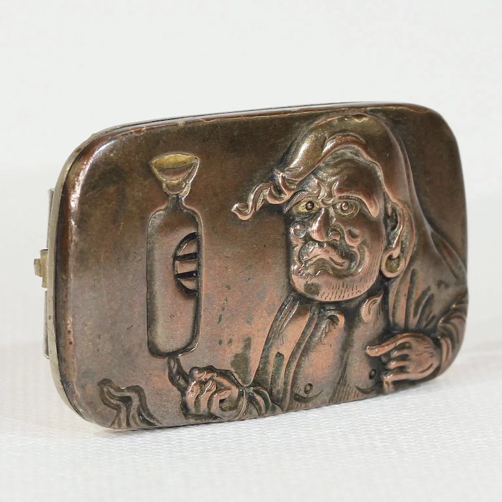 Antique Victorian Shakudo Brooch Pin in Box
