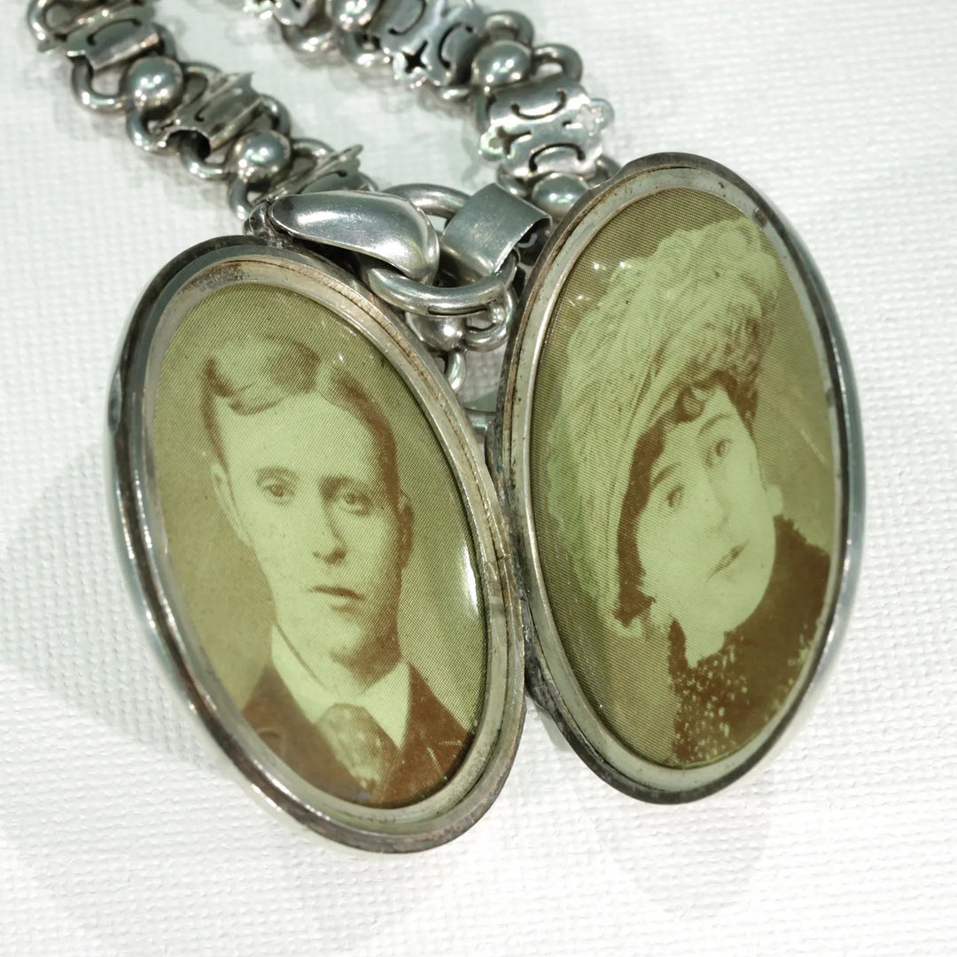 Antique Victorian Silver Collar and Locket Necklace
