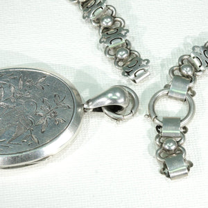 Antique Victorian Silver Collar and Locket Necklace
