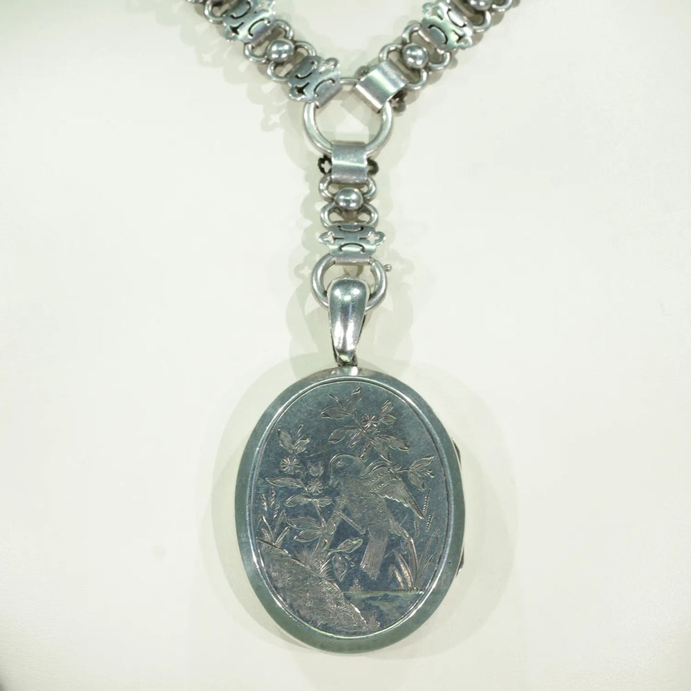 Antique Victorian Silver Collar and Locket Necklace