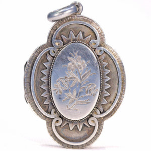 Antique Victorian Silver Collar and Locket Necklace with Floral Engraving